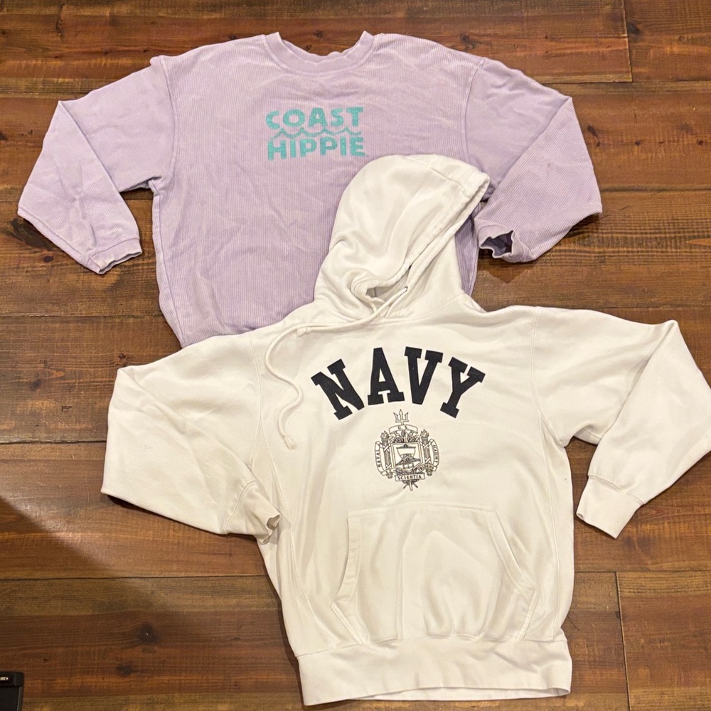 Purple Coast Hippie Sweatshirt and White Navy Hoodie